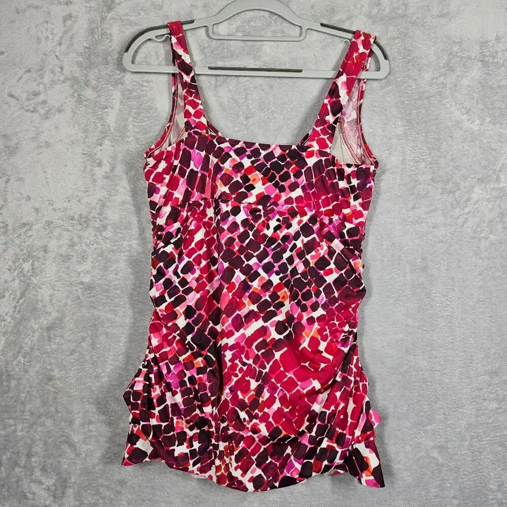 Penbrook swim top womens 14W pink red side gathered swim pool beach casual top